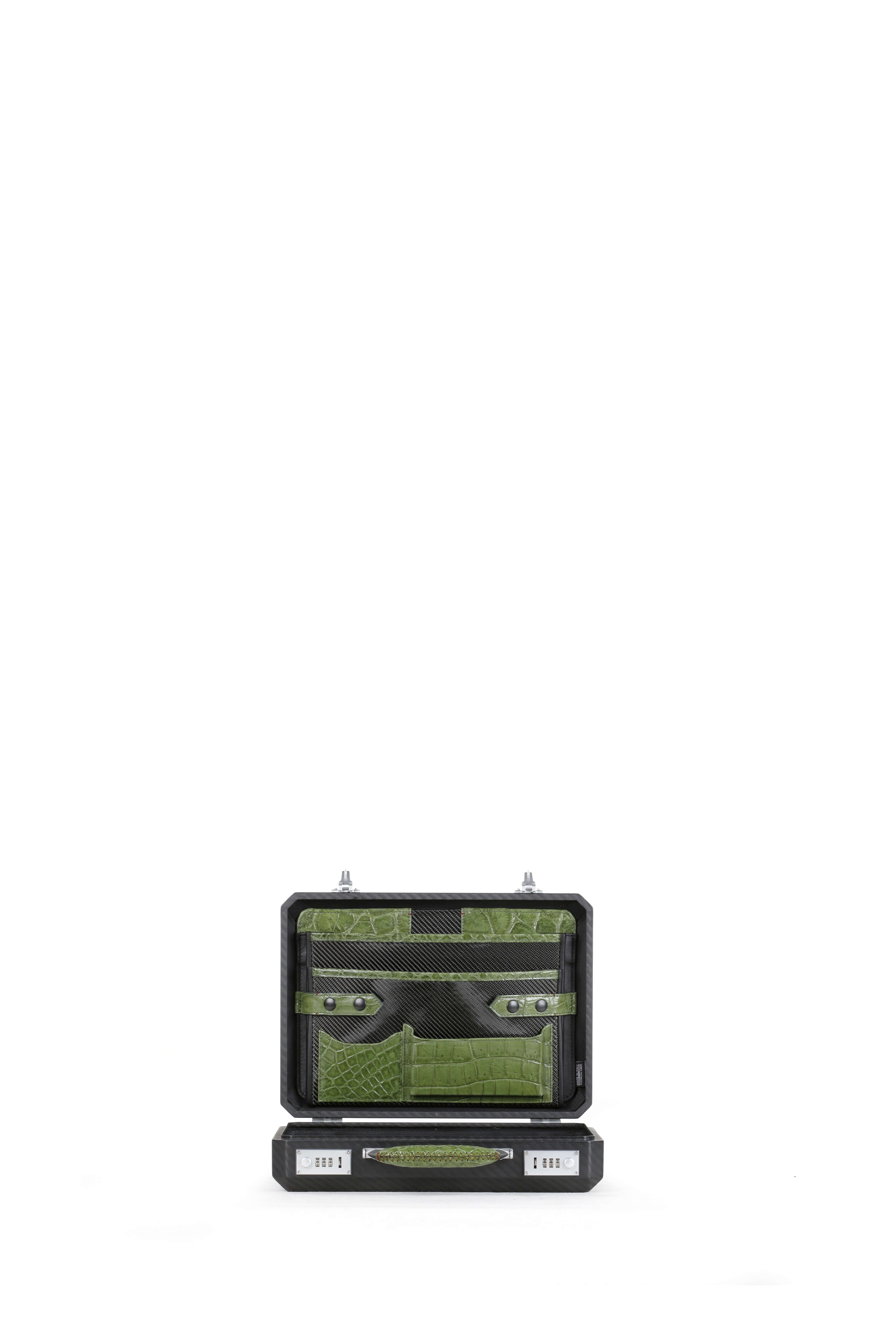 Cavok Mini Carbon Fiber Attache Case, Crocodile Green