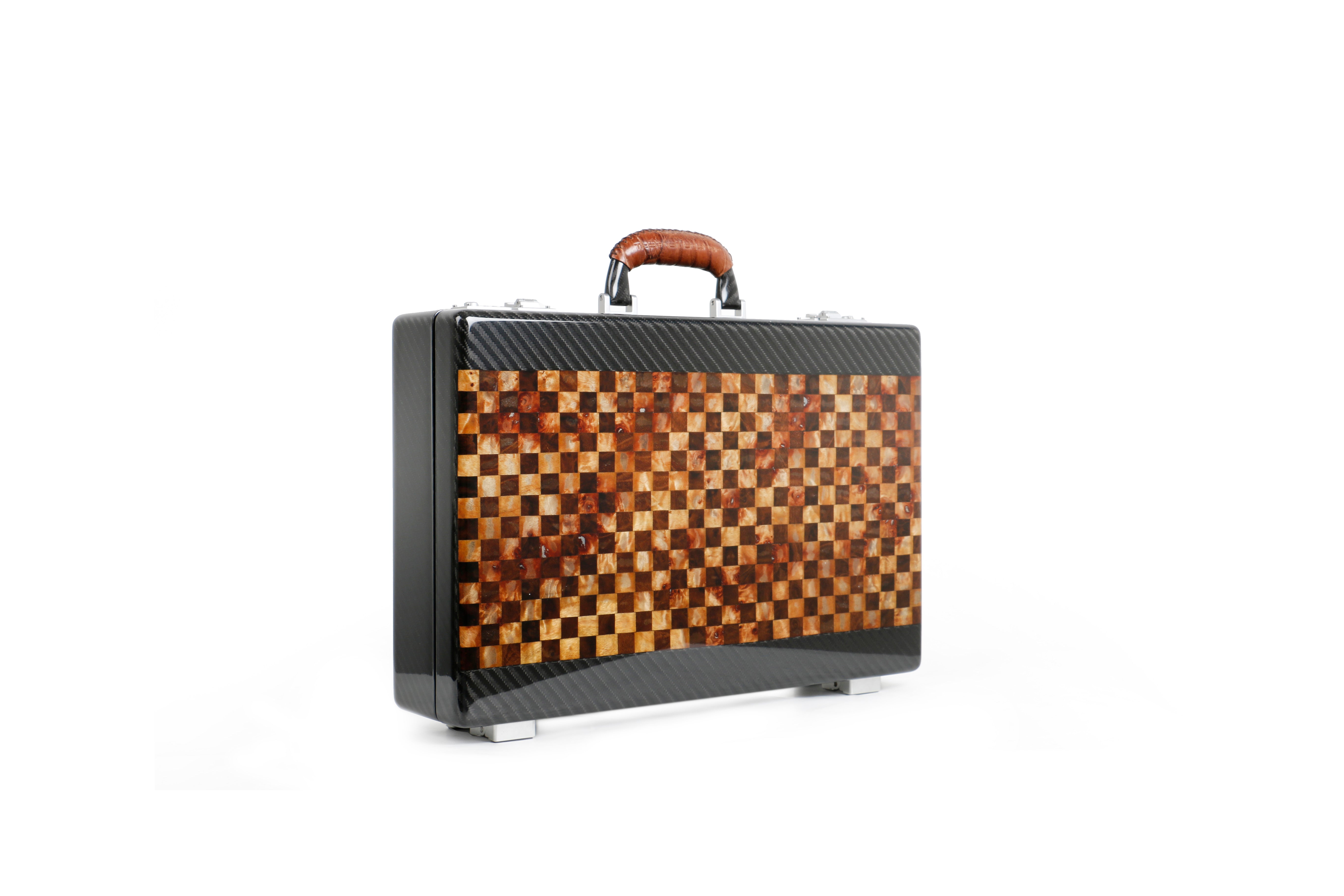 Amaya Carbon Fiber Attache Case, Crocodile Chestnut