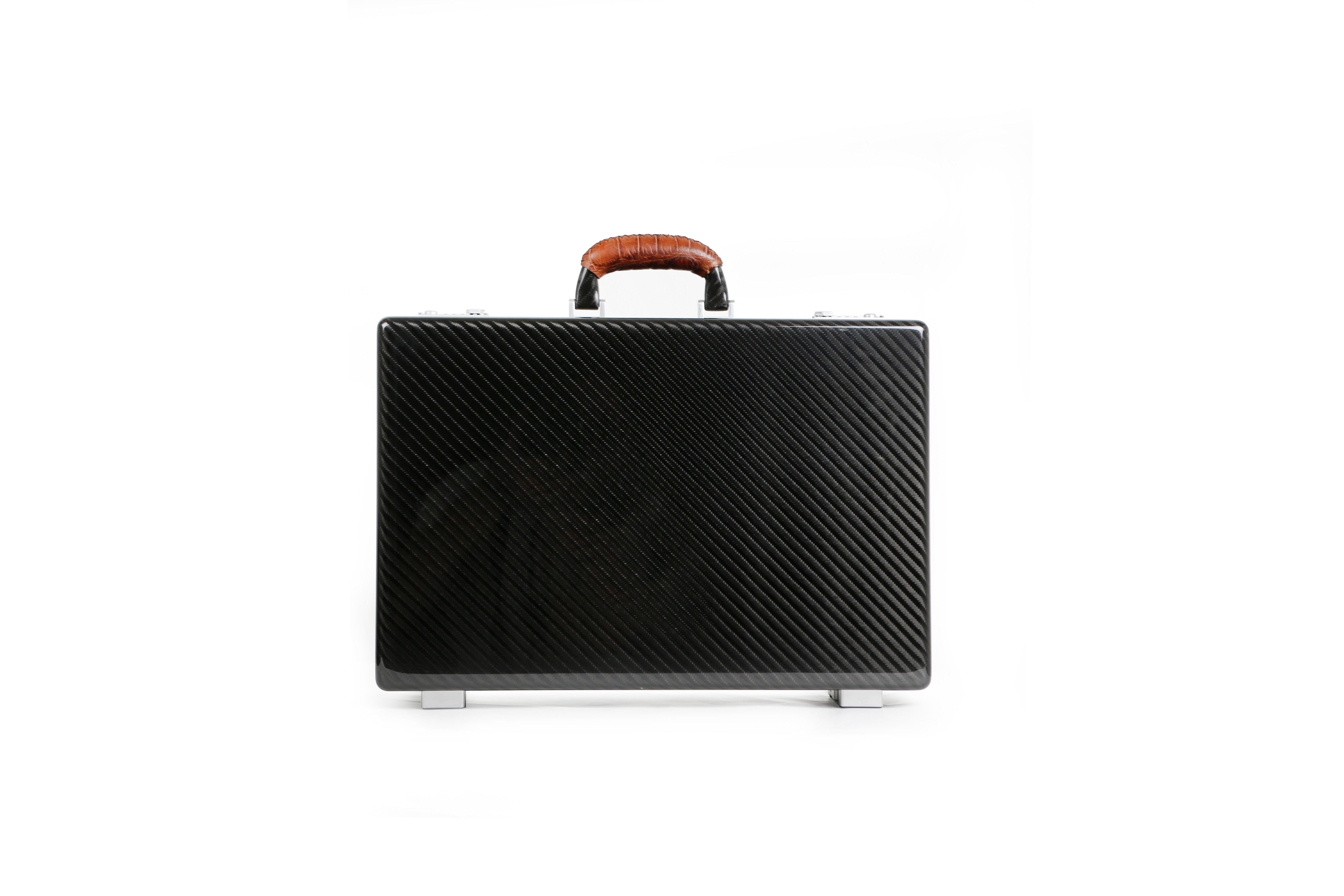 Amaya Carbon Fiber Attache Case, Crocodile Chestnut