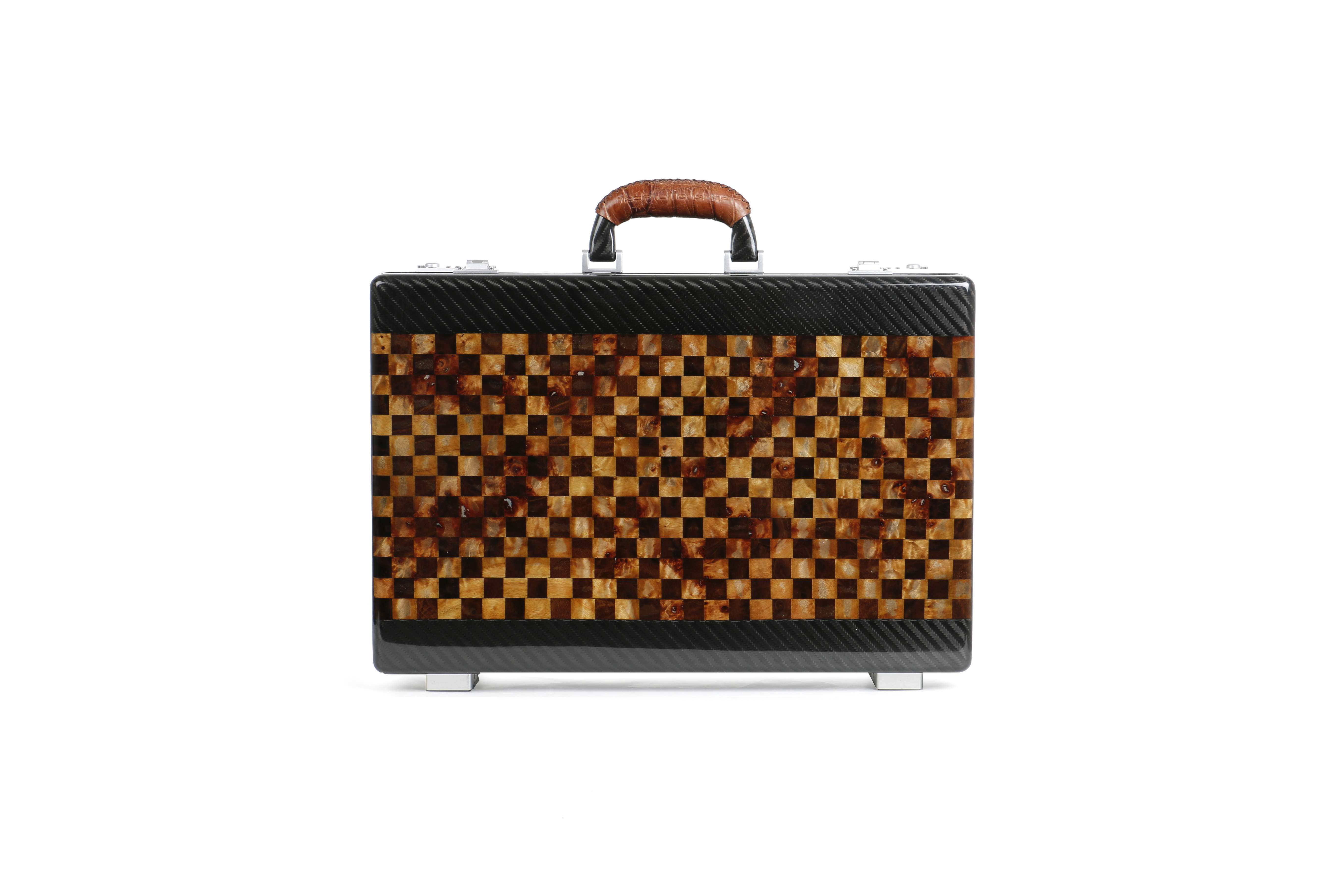 Amaya Carbon Fiber Attache Case, Crocodile Chestnut