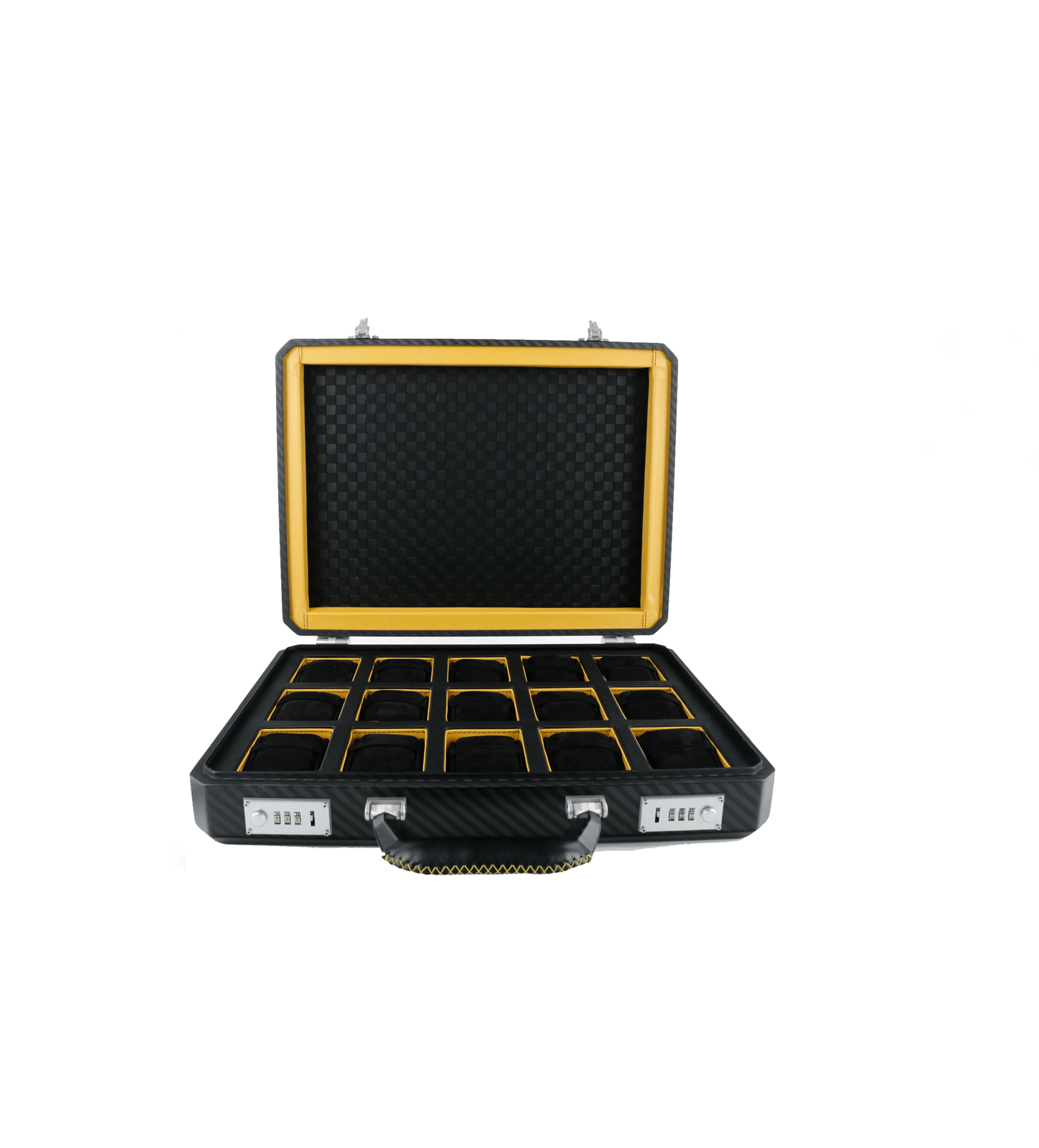 Cavok Custom-Made Carbon Fiber Watch Case, Black/Yellow